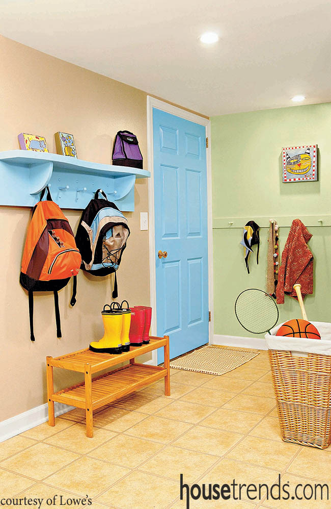 Easy access mudroom storage options for kids