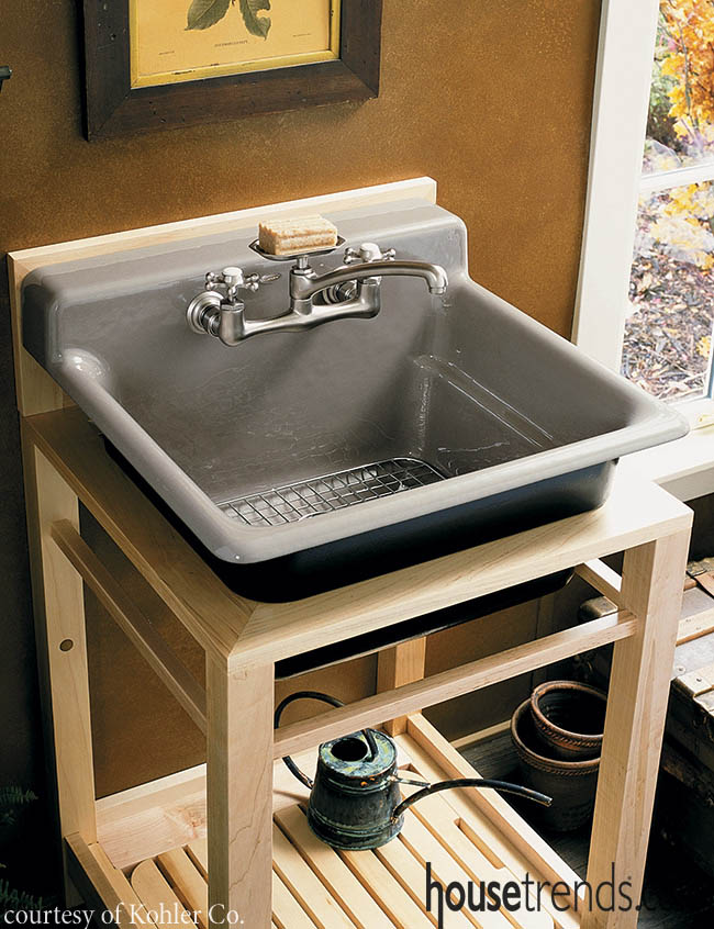 Sink adds variety to a mudroom design