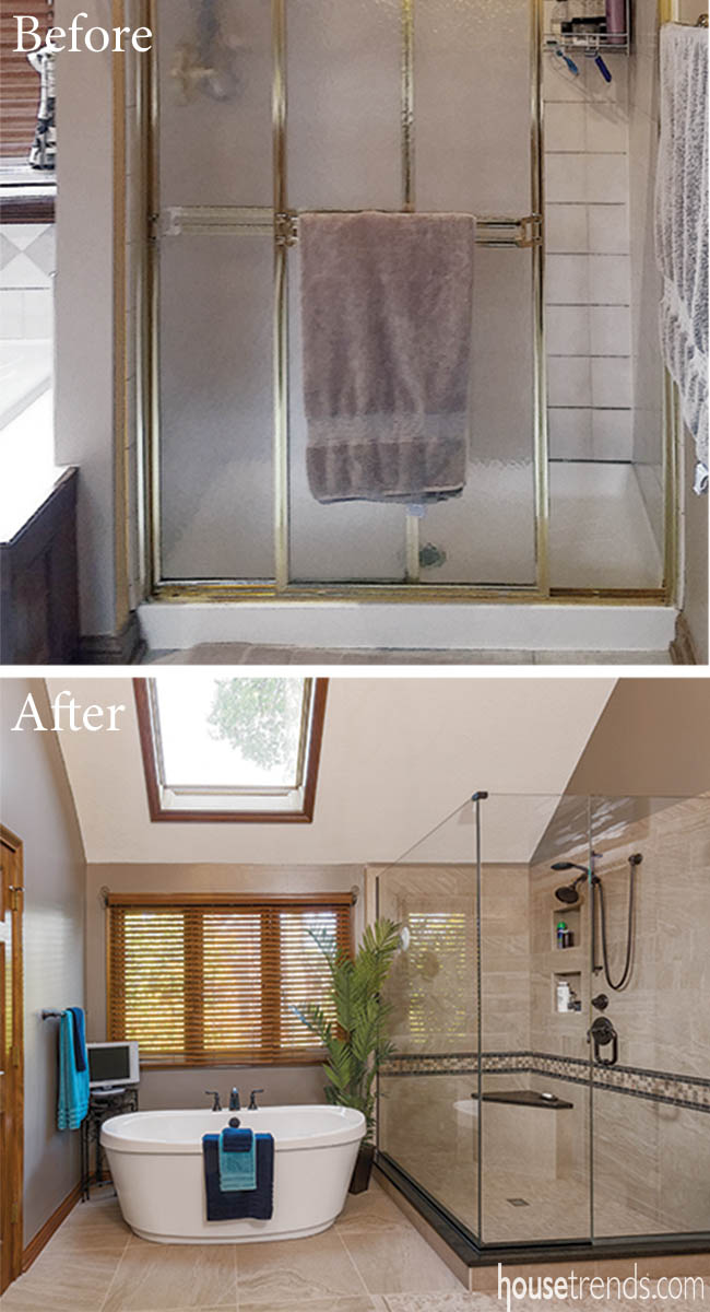 Wall removal brightens up a shower design