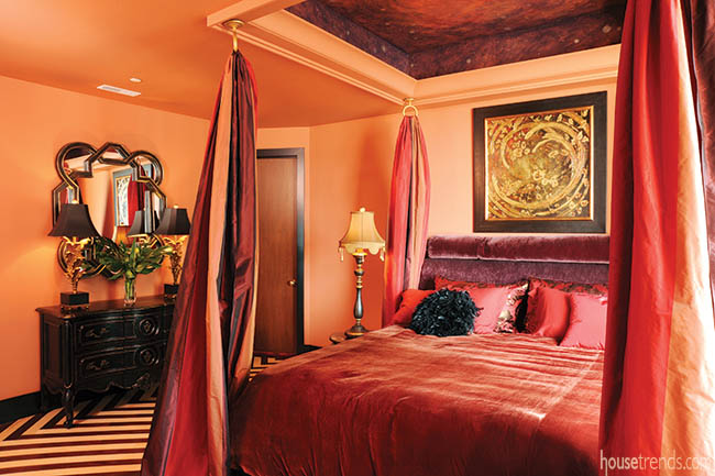 Shades of red in a master bedroom