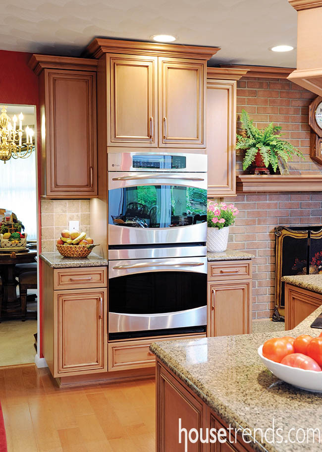 Countertops flank a double oven