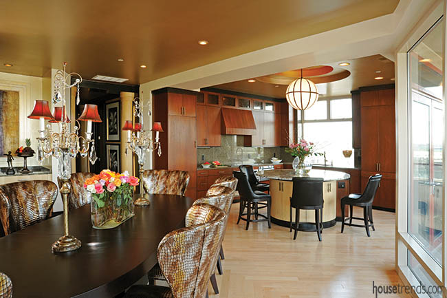 Custom dining chairs covered in snakeskin