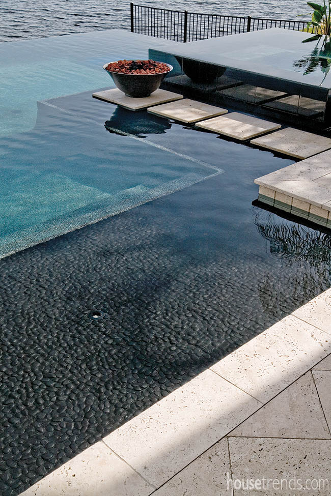 Materials add contrast to a swimming pool