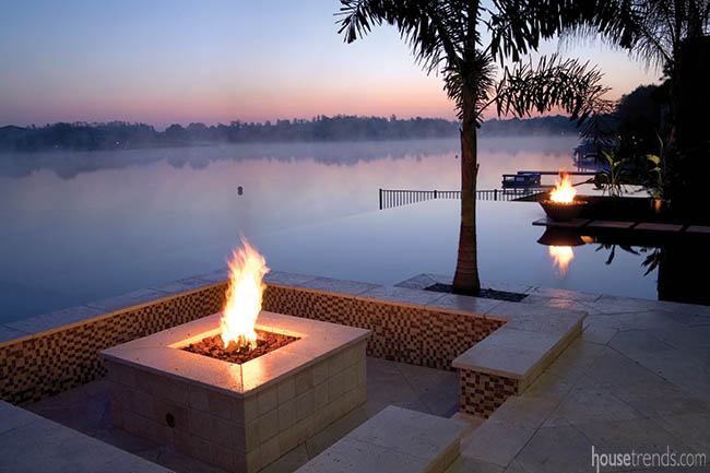 Fire pits add a soft glow to a back yard