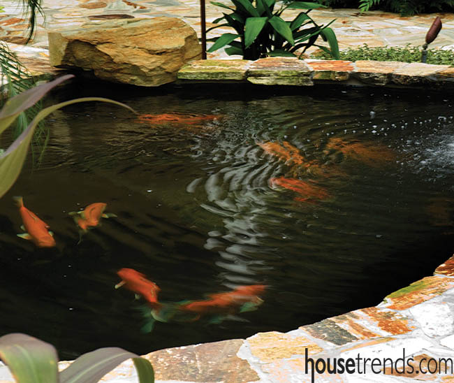Koi pond adds a pensive note to an outdoor living space