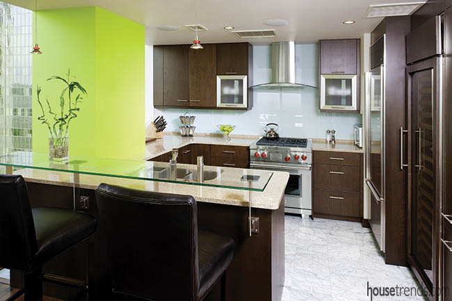 Lime green pillar pops in a kitchen