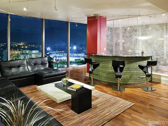 Windows lend gorgeous views to a condo