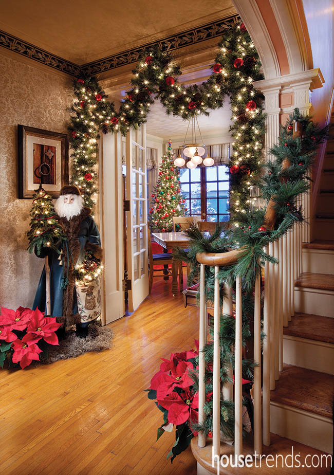 Holiday decorations greet guests
