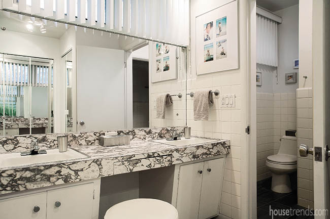 Tile abounds in a mid-century modern bathroom