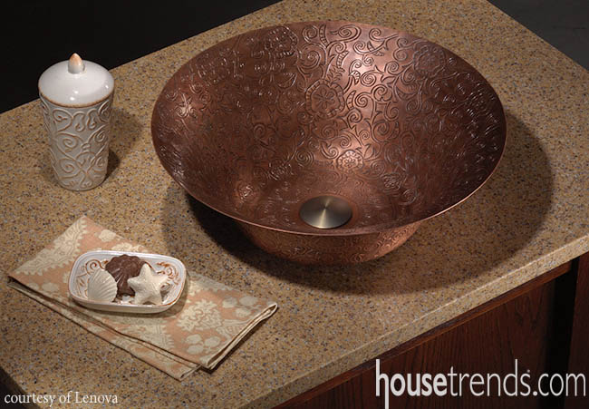 Vessel sink creates a rustic bathroom design