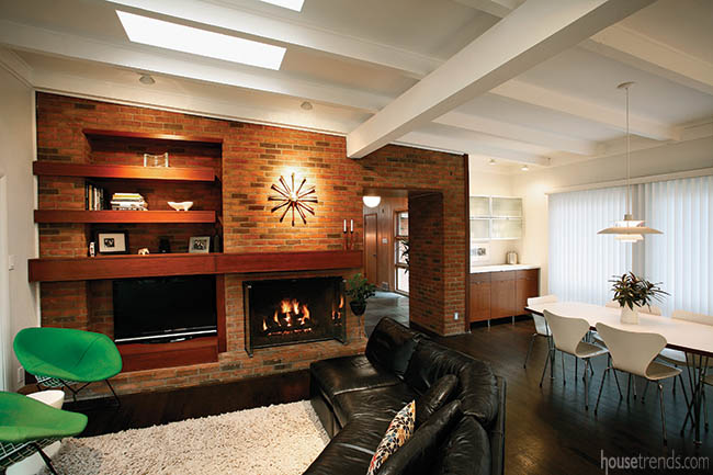 Living room boasts a storage wall