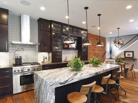 Brick wall defines a casual dining area