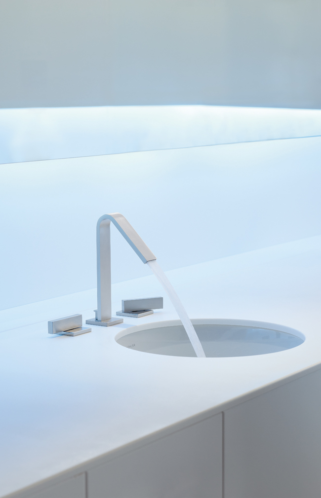 Faucets display a strong, minimalist style