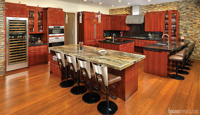 Granite countertops add drama to a kitchen design