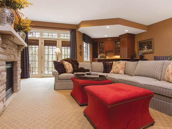 A variety of fabrics soften a basement