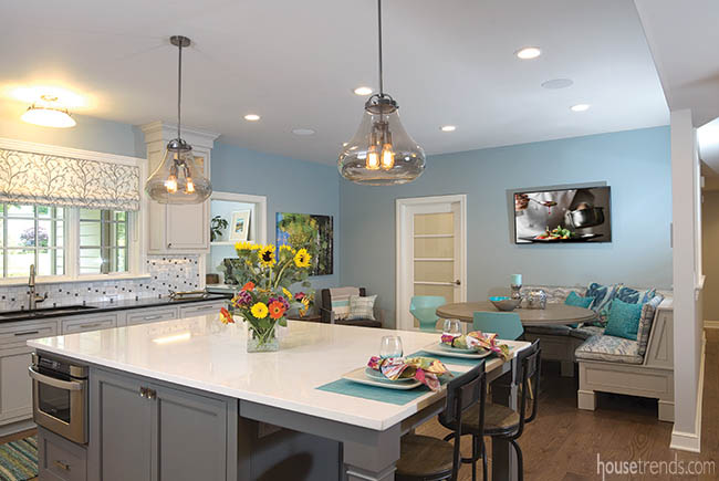 Quartz countertop offers room for a crowd