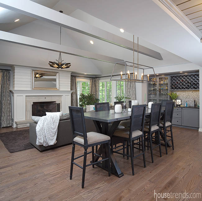 Bar height dining table creates a casual atmosphere