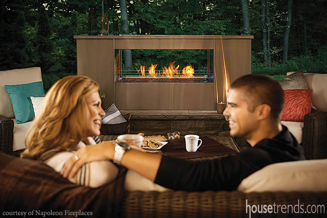 Outdoor fireplace gets a unique feature