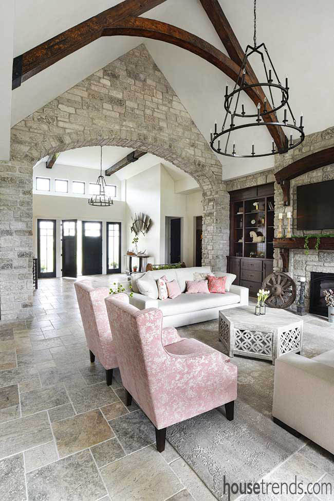 Stone archway in a living room