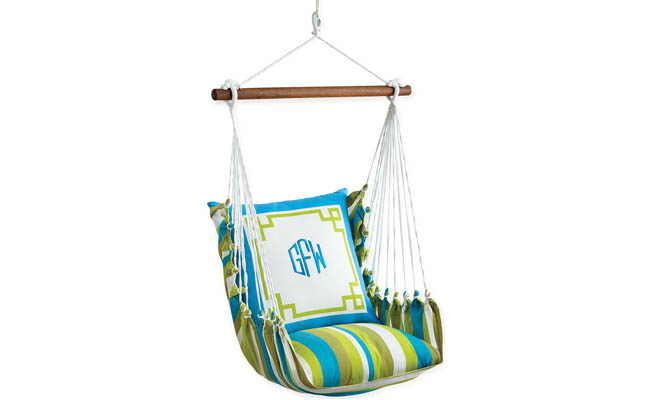 Monogrammed swing adds a personal touch to a yard