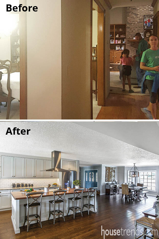 Open kitchen design greets guests as they enter home