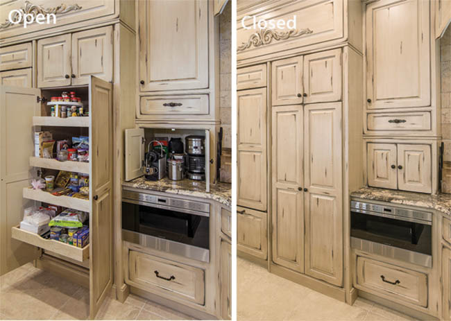Kitchen pantry cabinets fit perfectly into the design