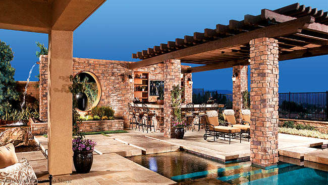 Stone dresses up wall and columns