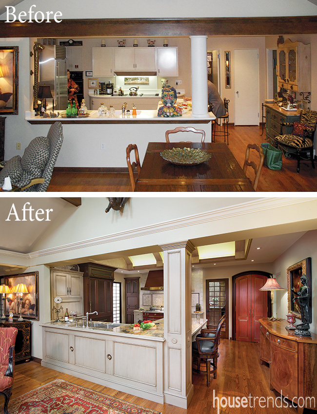 Tucked-away storage areas make kitchen organization easy