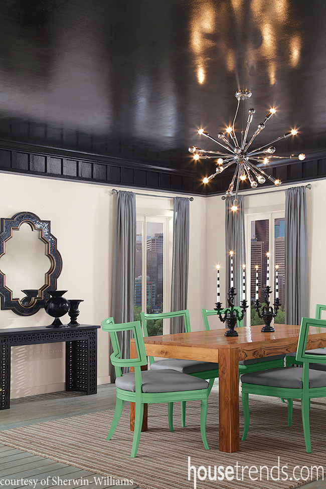 Dining room ceiling gets a subtle shine