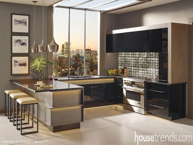 Cabinetry contributes to a sophisticated atmosphere