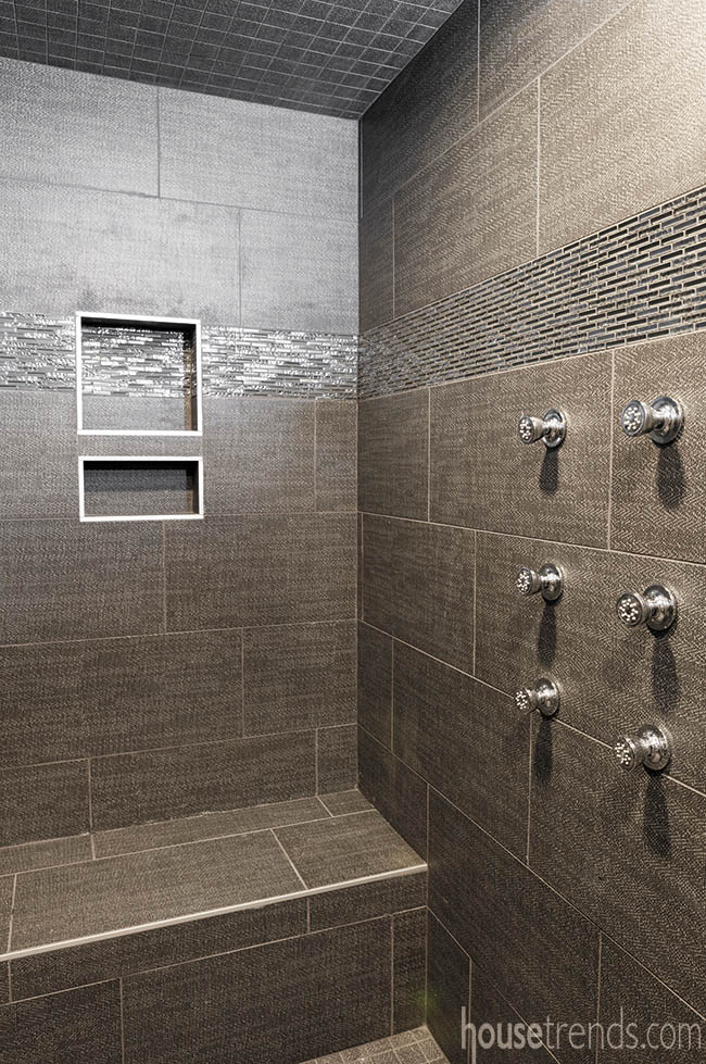 Carpet-like tile in a bathroom shower