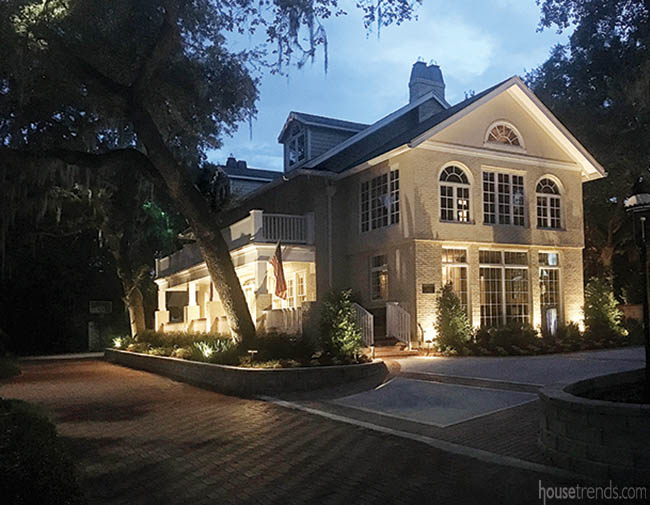 Outdoor lighting accentuates a landscape