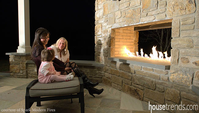 Fireplaces add to, rather than obstruct, views on outdoor patios