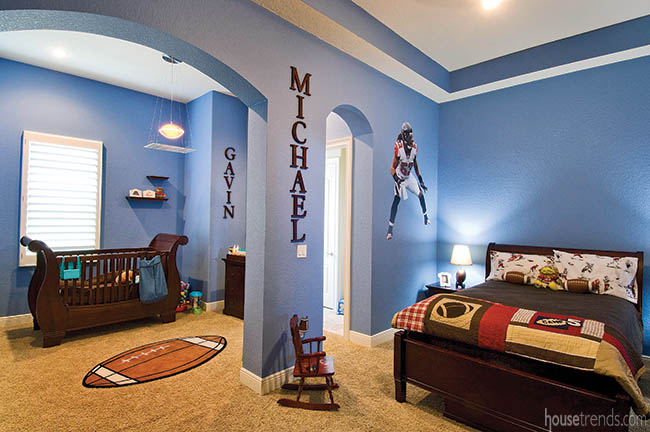 Children's bedroom with a football theme