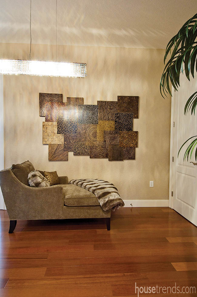 Warm colors surround a chaise lounge