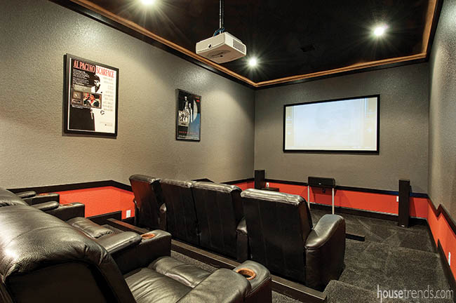 Home theater boasts leather chairs