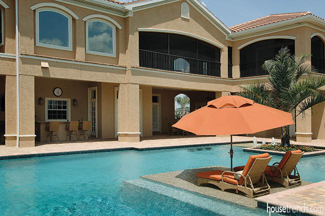 Outdoor umbrella adds color to a patio