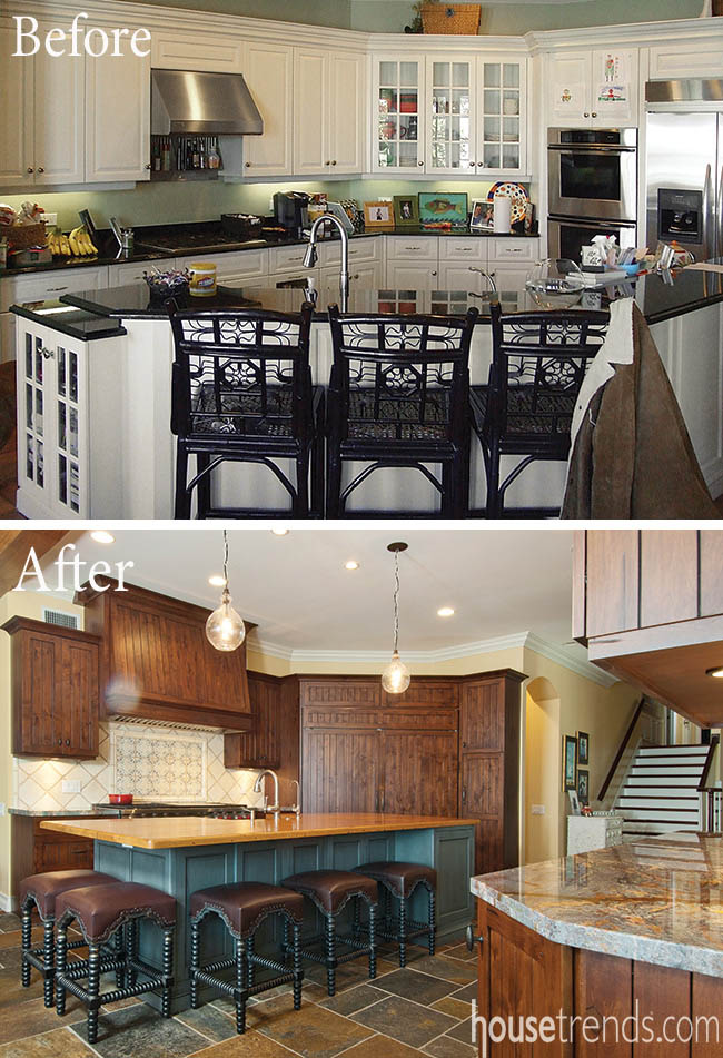 Blue kitchen island adds soothing color to this space