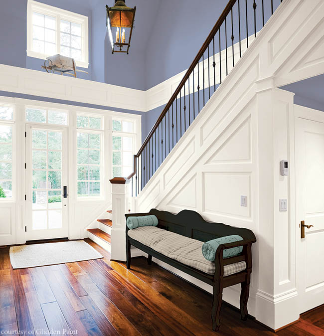 Hardwood flooring contrasts brilliantly with walls