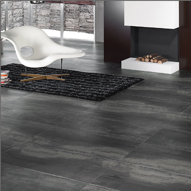 Porcelain tile imitates distressed metal