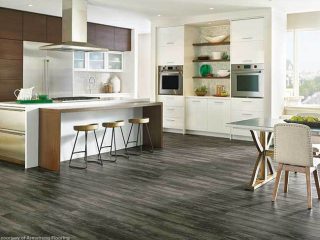 Dark flooring complements a contemporary design