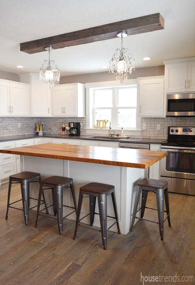 Reclaimed materials add interest to a kitchen design