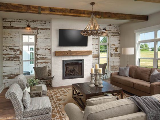Living room walls made of reclaimed wood