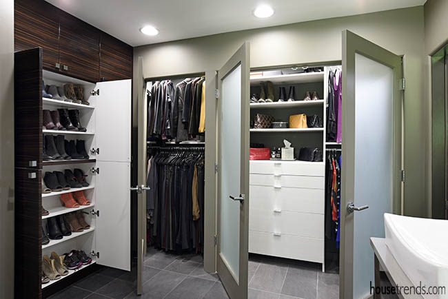 Closet inside a master bathroom