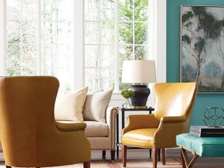 Nailhead trim accents wingback chairs