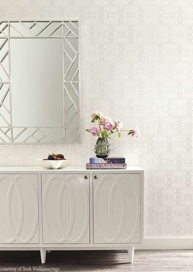 Sophisticated wallpaper completes an entryway