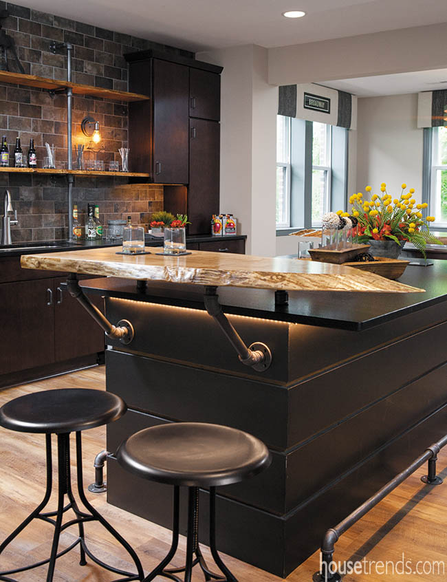 Lower level bar with a live edge