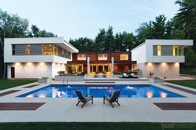 Contemporary home boasts a swimming pool